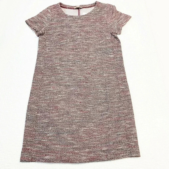 LOFT Red Shimmer Tweed Short Sleeve Shift Dress - Picture 2 of 5